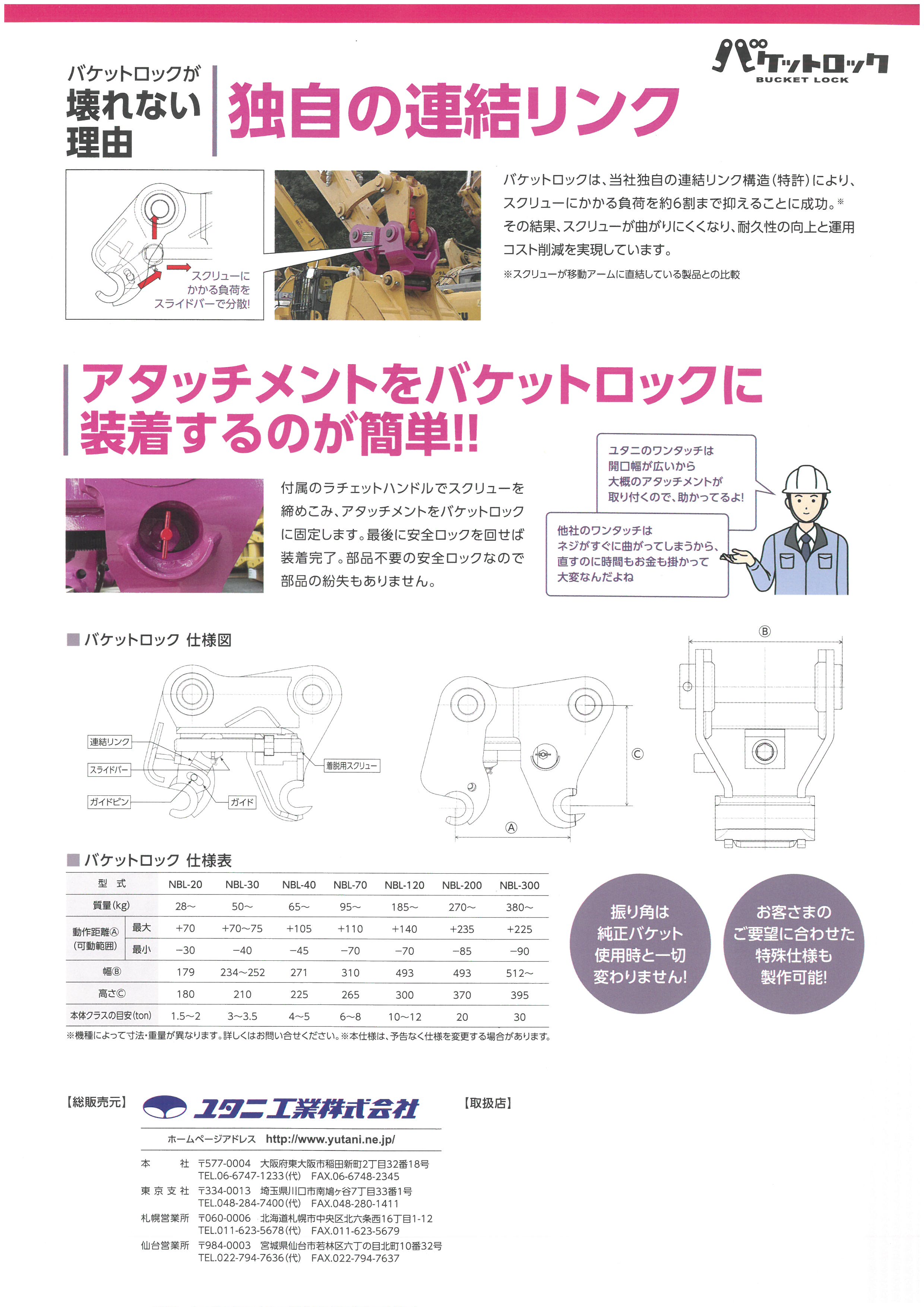 ユタニ工業製新品バケットロック